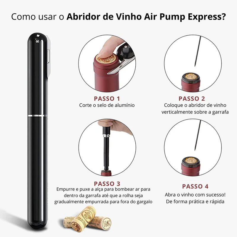 Abridor de Vinho Air Pump Express - Compre 1 Leve 2