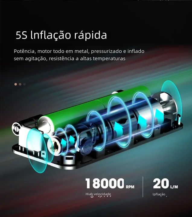 Compressor de Ar 12V Multifuncional + 4 Adaptadores de Brinde